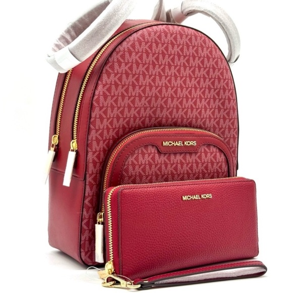Michael Kors Jaycee Medium Logo Backpack & Matching Continental Wallet Cherry main image 9